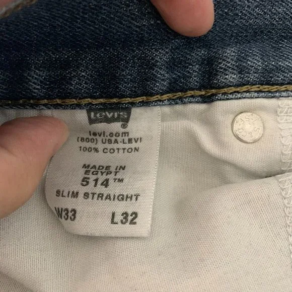 Mens Levis 514 Denim Jeans 33 x 32 Med Wash Slim Fit Straight Leg 5 Pockets - Picture 6 of 6